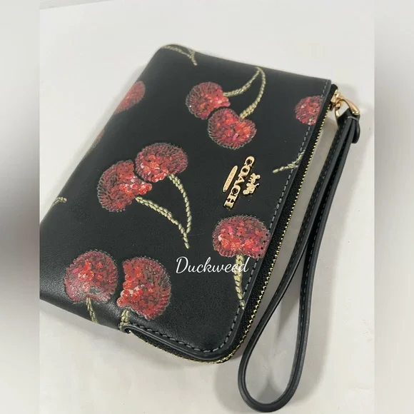 Coach Corner Zip Wristlet With Cherry Print NWT - Picture 4 of 4